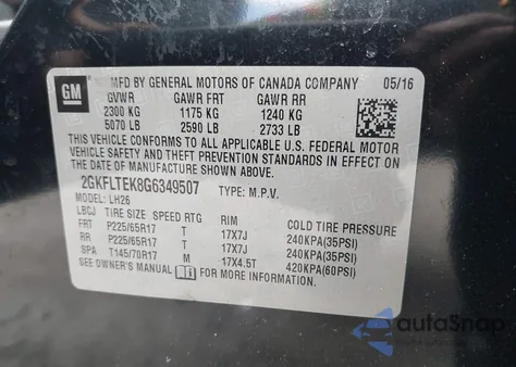 2016 GMC Terrain Sle-2 из США, поврежденный, VIN 2GKFLTEK8G6349507